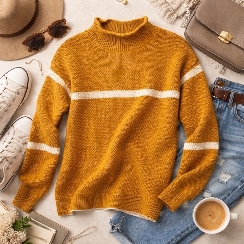 ROOLEE Gold Orange Midweight L Sleeve Popcorn Knit Sweater. Ladies Small